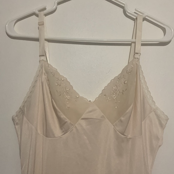 Vintage 80s/90s Nude Satin Slip Dress Lace Trim Festival Bridal Coquette - Picture 2 of 6